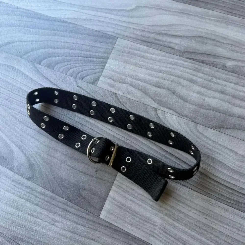 Vintage Y2K Black Canvas Double Grommet Belt